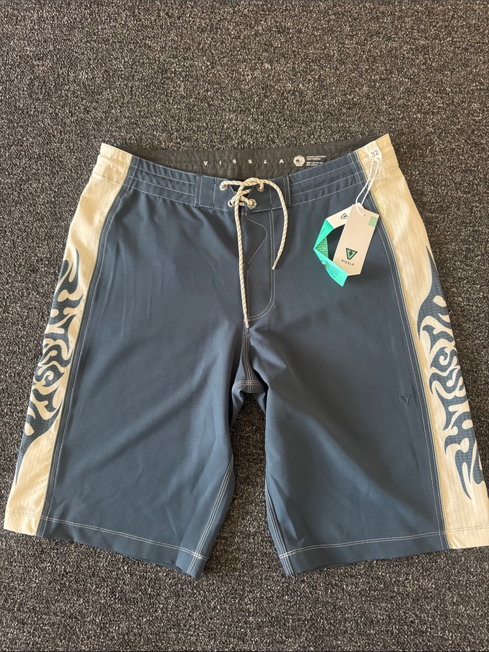 VISSLA Blue Swim Board Shorts with Tan Side Panels